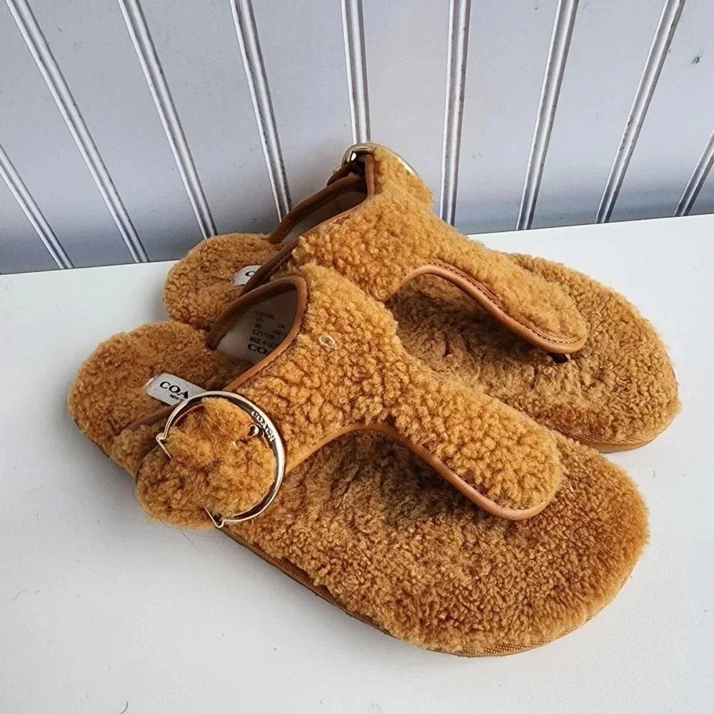 Coach Womens Hollie Butter Scotch Leather Thong Sandals Shoes Yellow Sz 8 - Picture 2 of 12